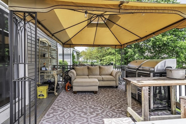 17 Barnard Rd, Lawrence, MA 01843 - view of patio featuring a gazebo, an outdoor living space, and a deck