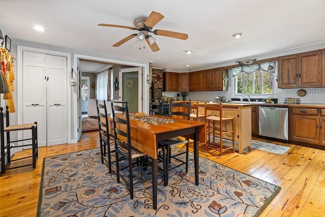 77 Center St, Ashburnham, MA 01430 - dining area featuring light wood-type flooring, ceiling fan, and recessed lighting