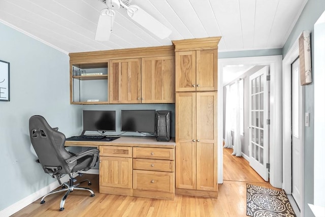 2 Ridge Rd, East Longmeadow, MA 01028 - office featuring ornamental molding, built in desk, light wood-style floors, and baseboards