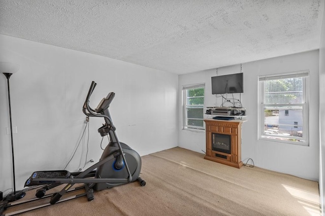 17-19 Whitehall Rd, Amesbury, MA 01913 - workout room featuring carpet, a textured ceiling, and plenty of natural light
