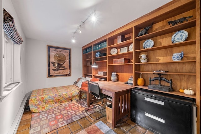 tiled home office with rail lighting