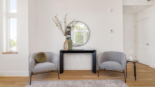 sitting room with wood-type flooring