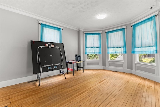 543 Newport Ave, Attleboro, MA 02703 - exercise area featuring wood-type flooring, ornamental molding, healthy amount of natural light, and baseboards