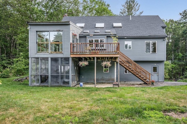 8 Horseshoe Dr, Acton, MA 01720 - back of house with a deck, stairs, a yard, a chimney, and roof with shingles