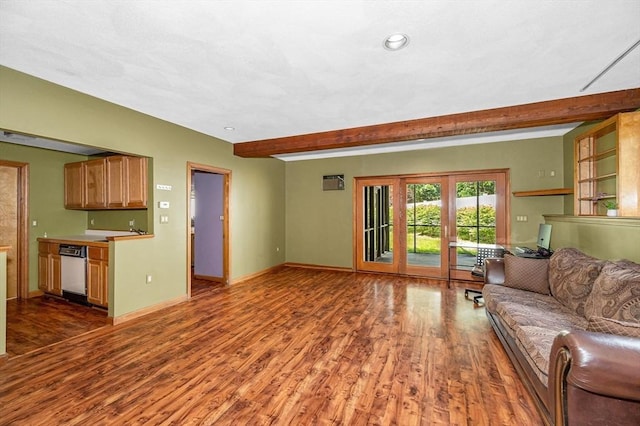 8 Horseshoe Dr, Acton, MA 01720 - living area with beam ceiling and wood finished floors