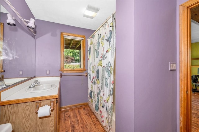 8 Horseshoe Dr, Acton, MA 01720 - full bathroom with wood finished floors, vanity, and a shower with shower curtain