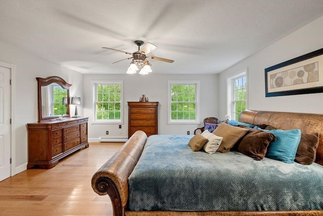 176 Spring St, Hopkinton, MA 01748 - bedroom featuring light wood-type flooring, a baseboard radiator, multiple windows, and baseboards