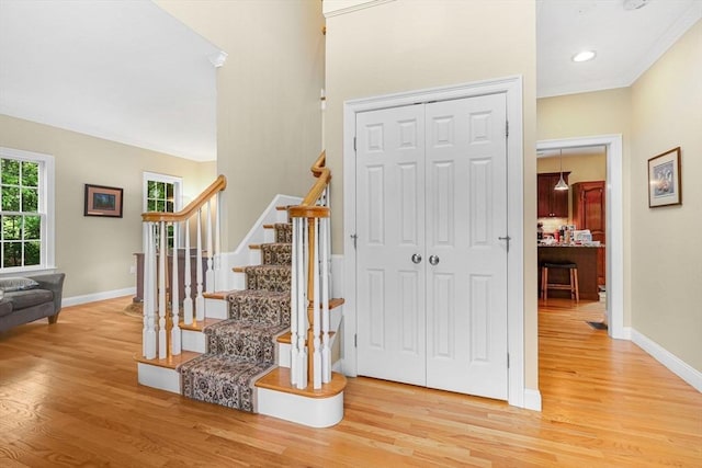 15 Sylvan Dr, Stow, MA 01775 - foyer entrance with light wood-style floors, stairway, baseboards, and recessed lighting