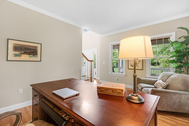 15 Sylvan Dr, Stow, MA 01775 - home office with ornamental molding, light wood-style floors, and baseboards