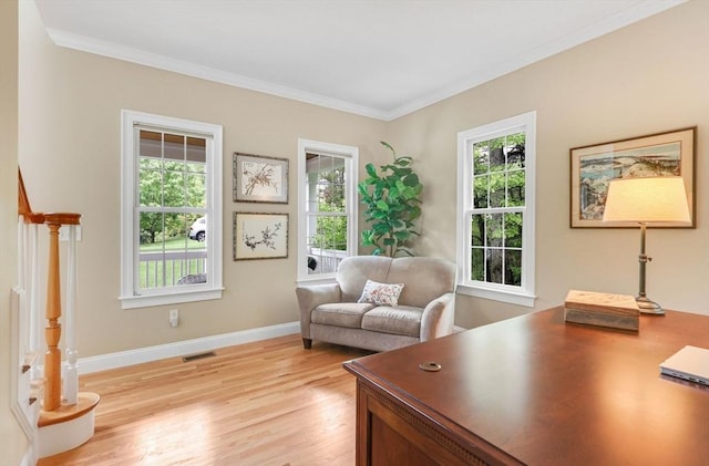 15 Sylvan Dr, Stow, MA 01775 - home office featuring light wood finished floors, baseboards, and crown molding