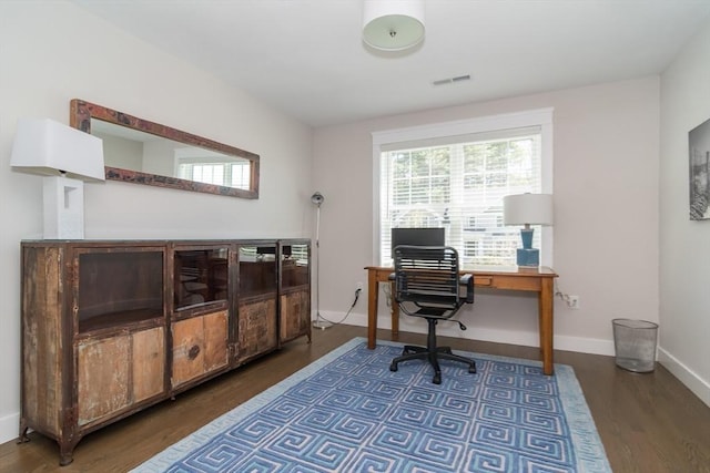 office featuring wood finished floors and baseboards