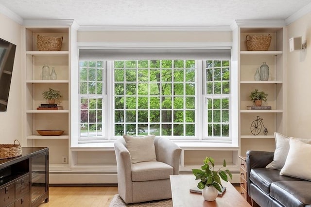163 Candlestick Rd, North Andover, MA 01845 - sitting room with light wood-type flooring, plenty of natural light, a baseboard radiator, and ornamental molding
