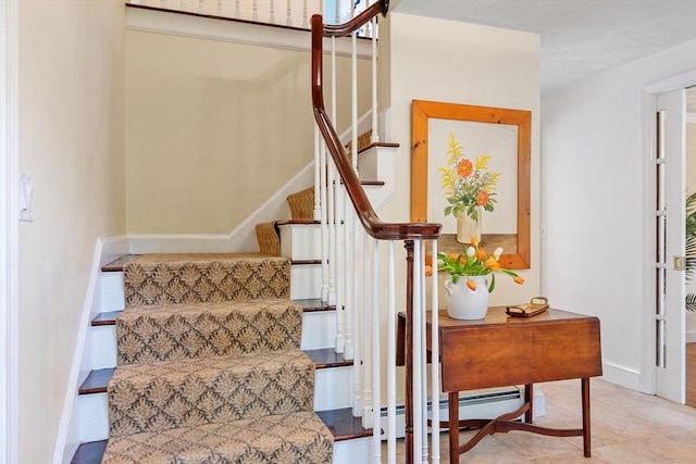 163 Candlestick Rd, North Andover, MA 01845 - staircase featuring baseboards and a baseboard heating unit