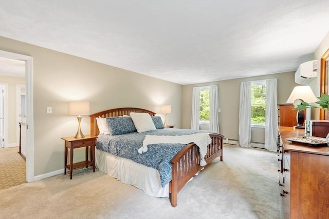 163 Candlestick Rd, North Andover, MA 01845 - bedroom featuring light carpet, a wall mounted AC, baseboards, and baseboard heating