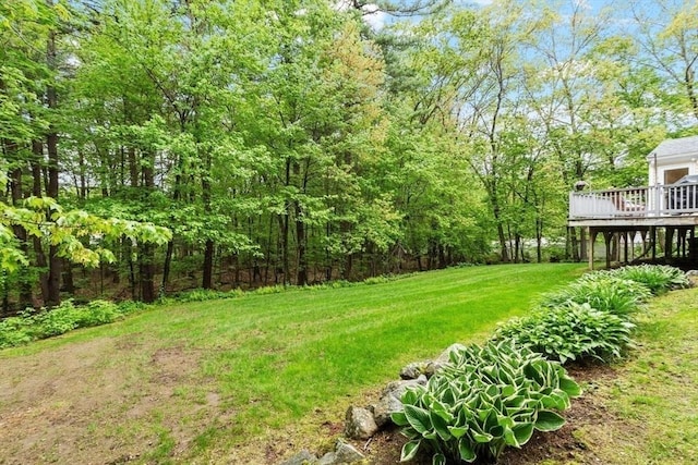 163 Candlestick Rd, North Andover, MA 01845 - view of grassy yard featuring a wooden deck and a view of trees
