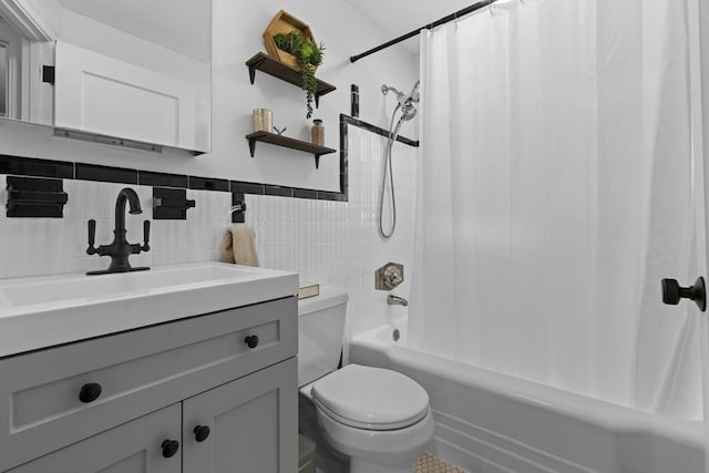 230 Beal Rd, Waltham, MA 02453 - full bath with toilet, vanity, shower / tub combo with curtain, and tasteful backsplash