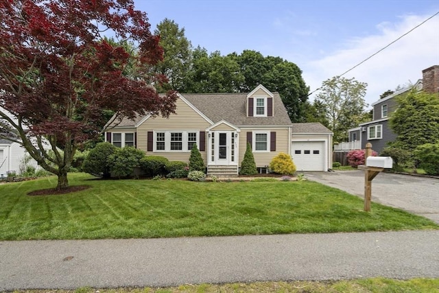 230 Beal Rd, Waltham, MA 02453 - new england style home featuring driveway, a garage, a front yard, entry steps, and a shingled roof