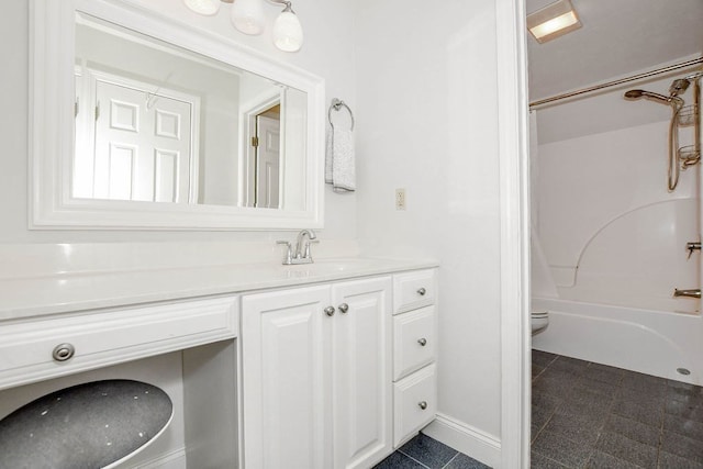 full bathroom with tile patterned floors, vanity,  shower combination, and toilet