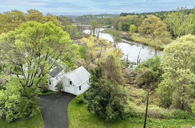 100 Bridge St, Medfield, MA 02052 - aerial view of a nearby body of water and a heavily wooded area