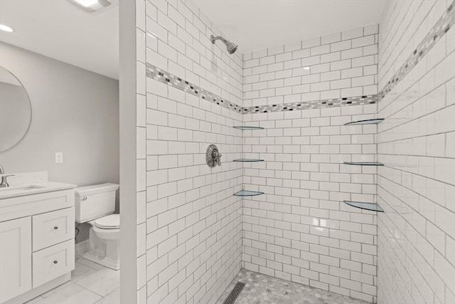7 Chestnut St, West Newbury, MA 01985 - full bathroom with toilet, vanity, a tile shower, and recessed lighting