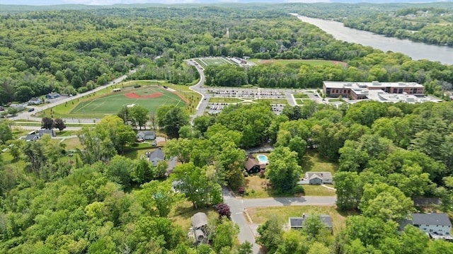 7 Chestnut St, West Newbury, MA 01985 - aerial view of property's location featuring a heavily wooded area