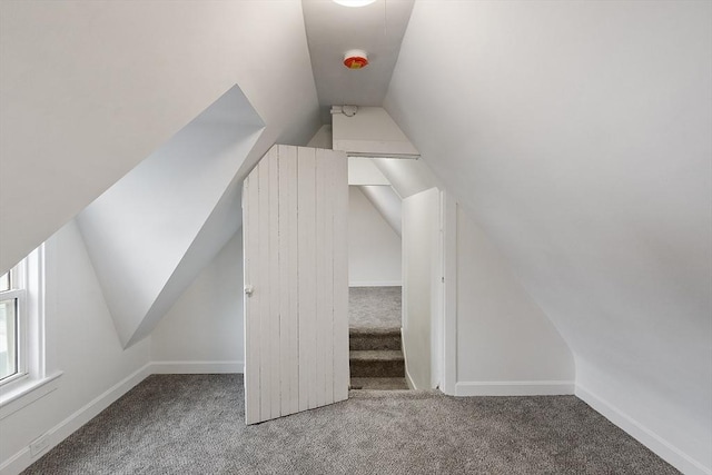 bonus room featuring lofted ceiling and carpet floors