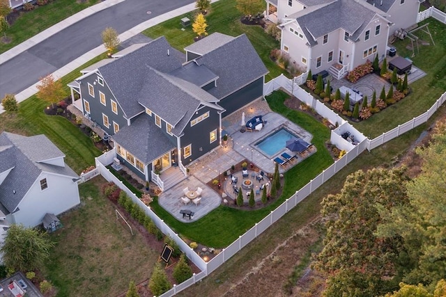 aerial view with a residential view