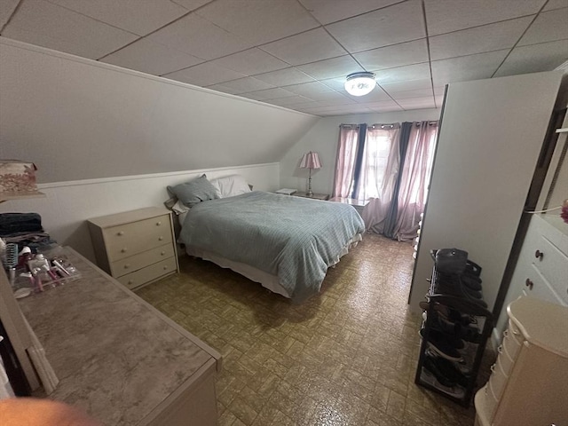 28 Roberts St, Malden, MA 02148 - bedroom with tile patterned floors, wainscoting, and vaulted ceiling