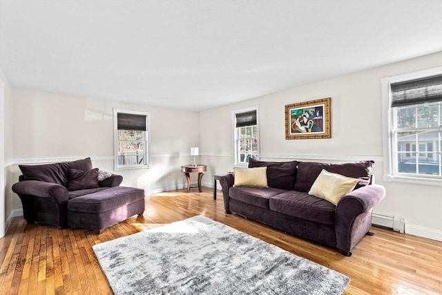 living room featuring light hardwood / wood-style floors and baseboard heating