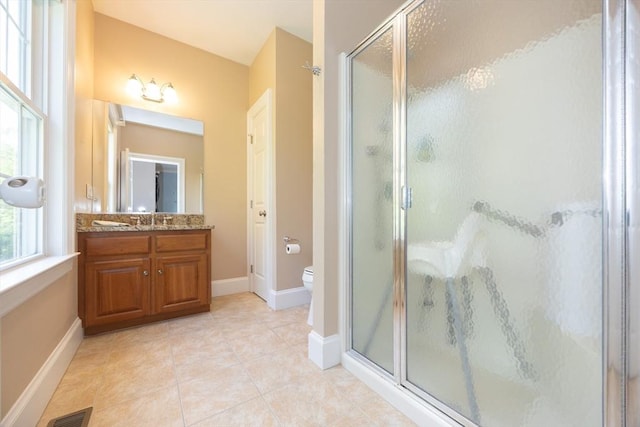 2 Powers Rd, Mendon, MA 01756 - full bathroom featuring a stall shower, vanity, toilet, and tile patterned floors