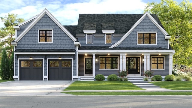 view of front of home with a garage and a front lawn