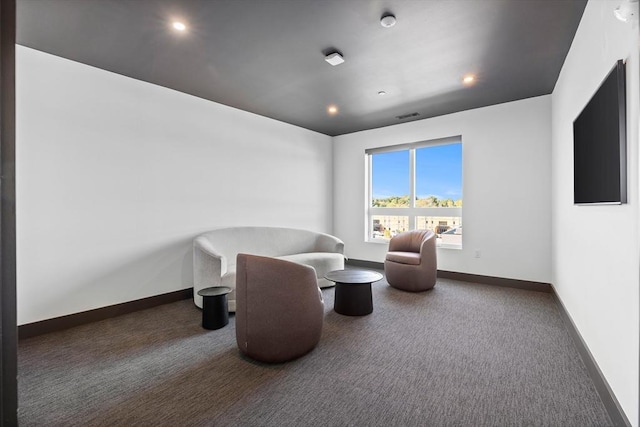 sitting room with visible vents, recessed lighting, baseboards, and carpet floors