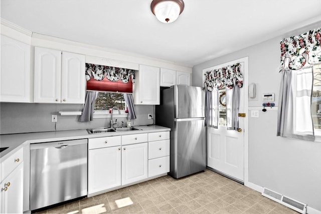 kitchen with sink, stainless steel appliances, and white cabinets