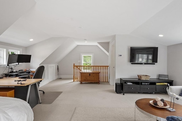 59 Elm St, Concord, MA 01742 - carpeted bedroom with vaulted ceiling and a desk