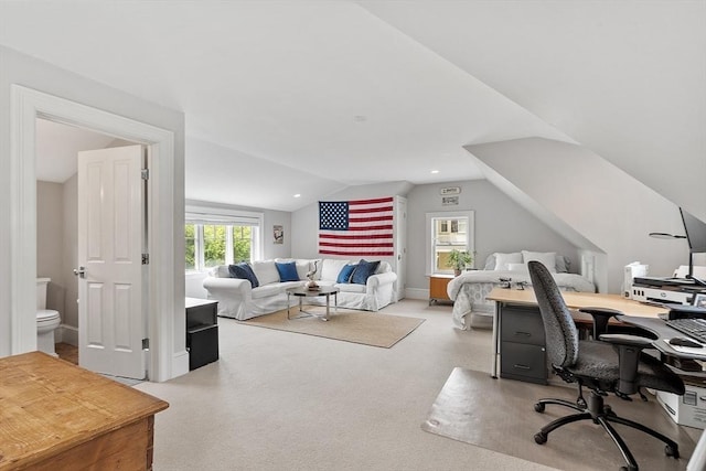 59 Elm St, Concord, MA 01742 - office area featuring vaulted ceiling and carpet floors
