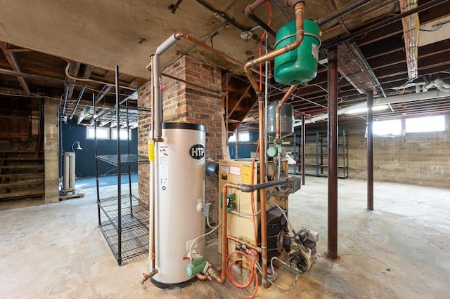 basement featuring gas water heater