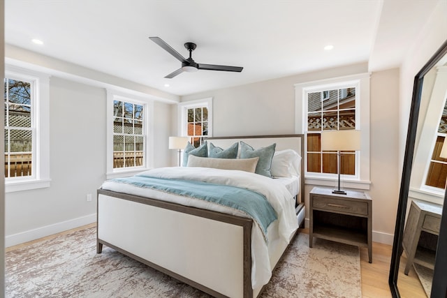 2 Candle House Ln, Nantucket, MA 02564 - bedroom with light wood-type flooring, ceiling fan, baseboards, and recessed lighting