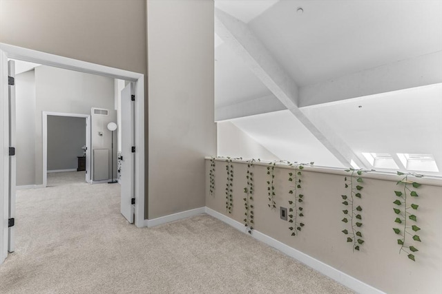 bonus room featuring a skylight, carpet flooring, baseboards, and visible vents