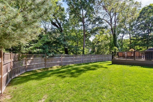 view of yard with a fenced backyard