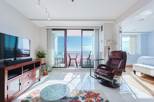 view of tiled living room