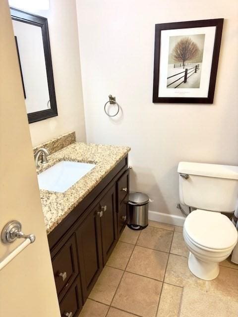 bathroom featuring tile patterned flooring, vanity, and toilet