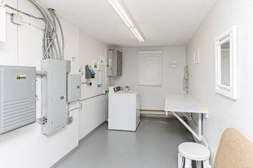 washroom with cabinets and electric panel