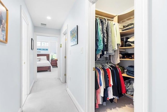walk in closet featuring carpet floors