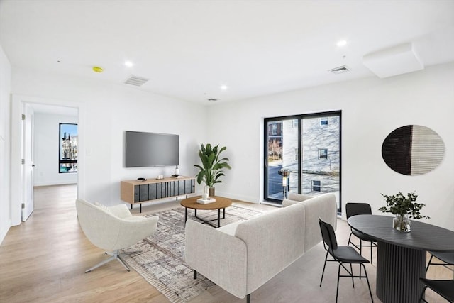 living room featuring light wood-type flooring