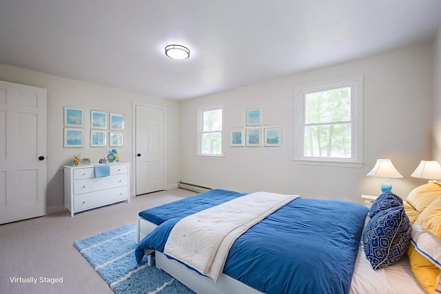 269 Fairview Ave, Rehoboth, MA 02769 - bedroom with a baseboard heating unit, multiple windows, and light carpet
