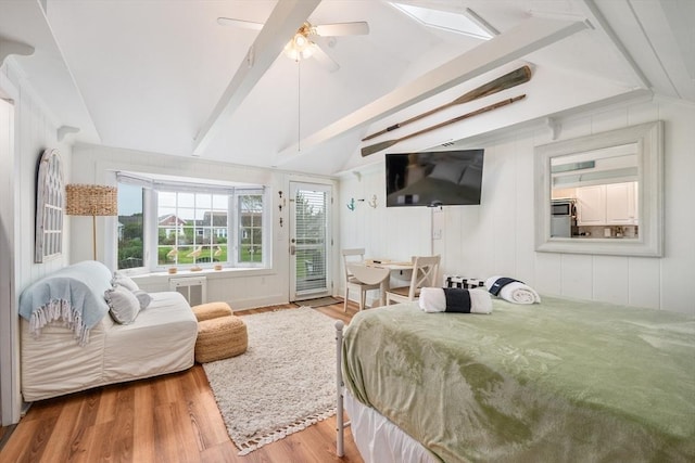 135 S Shore Dr Unit 17, Yarmouth, MA 02664 - bedroom with access to exterior, wood finished floors, and ceiling fan