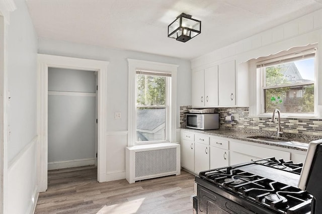 33 Alden Ave, Revere, MA 02151 - kitchen featuring white microwave, radiator, a sink, and backsplash