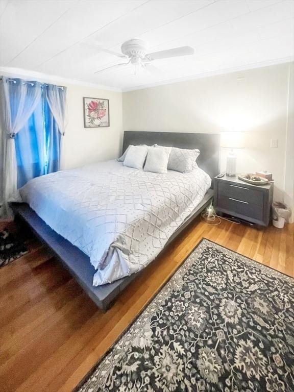 16 Samoset Rd, Yarmouth, MA 02664 - bedroom featuring ornamental molding, ceiling fan, and wood finished floors