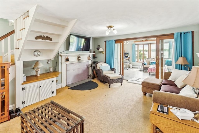 650 Pearse Rd, Swansea, MA 02777 - living area featuring light carpet and stairs