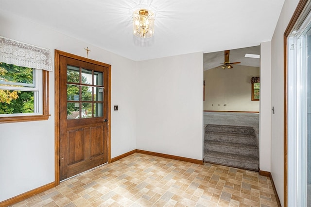 foyer with ceiling fan